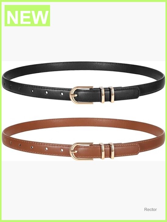 2 Pack Women Skinny Faux Leather Belts with Gold Buckle main image 4
